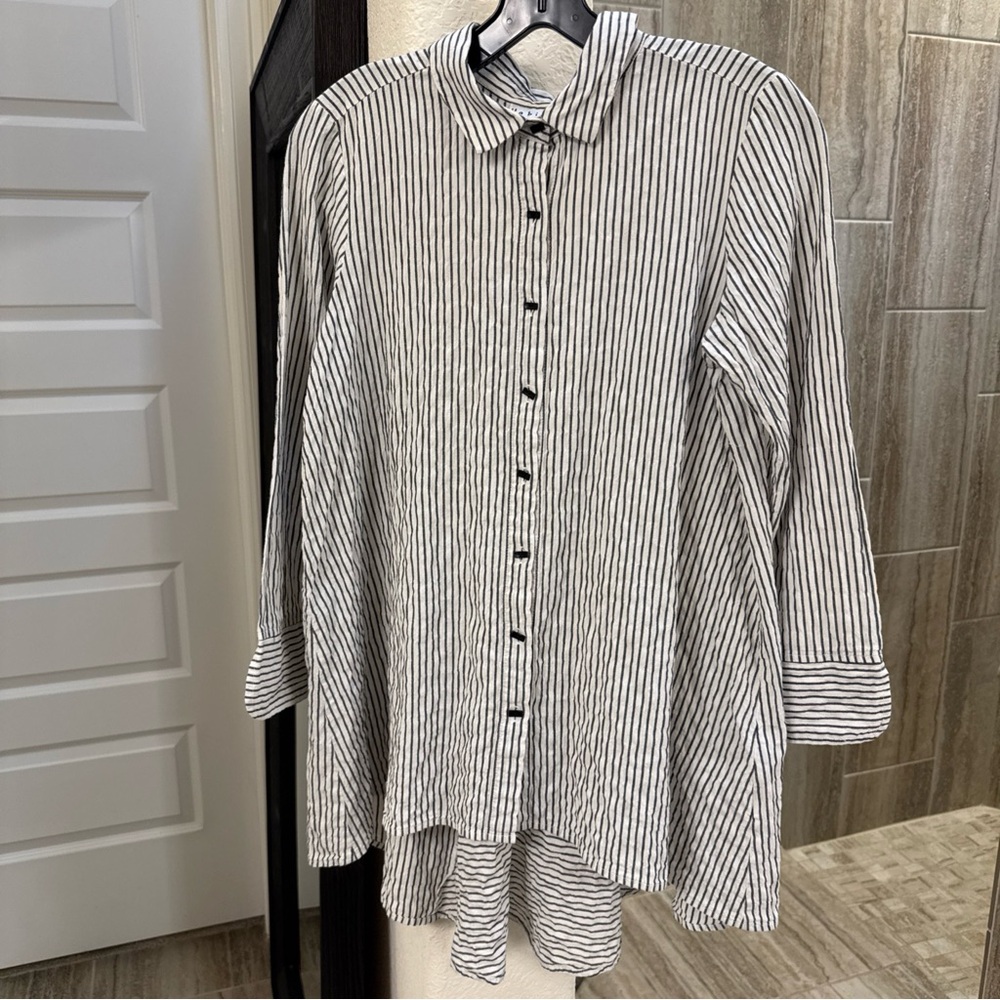 Habitat Striped Chopstick Button Shirt Cotton Top Oversized Size XS